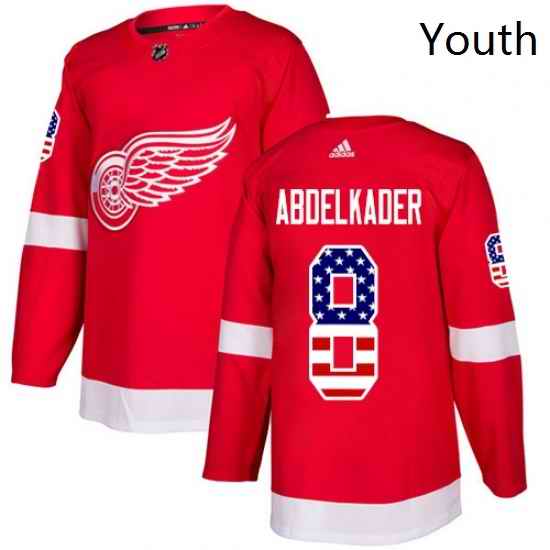 Youth Adidas Detroit Red Wings 8 Justin Abdelkader Authentic Red USA Flag Fashion NHL Jersey